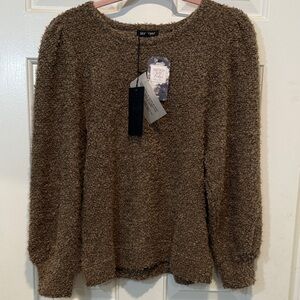 NWT Dear John Brand Cozy Brown bouclé textured Sweater puffy sleeve M Medium‎